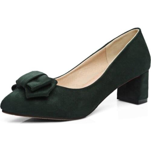 Big SizePointy sweet bow thick heels ladies high heels women shoes woman pumps