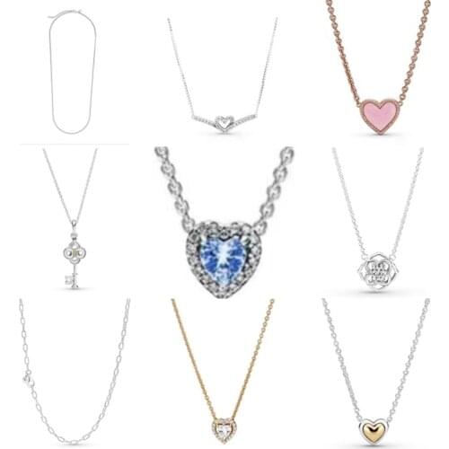 NEW 2021 100% 925 Sterling Silver Pink Love Gem Necklace Women Fit DIY Original Bracelet Fshion Jewelry Gift