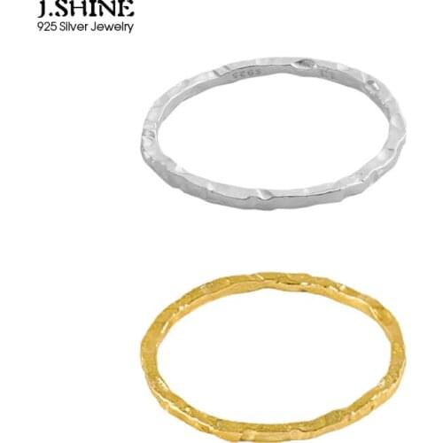 JShine Irregular Uneven Closed Sterling Silver Ring Texture Fine Stackable Finger Ring S925 Silver Slim Rings for Women Girls