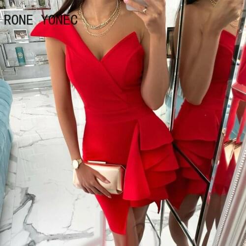 Women One Shoulder Ruffle Hem Bodycon Dress Elegant Mini Dress 2021
