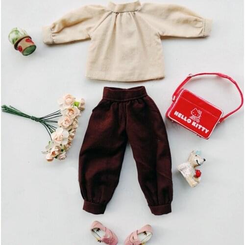 1Set Mori Shirts + Wide-leg Trousers for Blyth, Licca, Azone Doll Pants Clothes Outfits Accessories