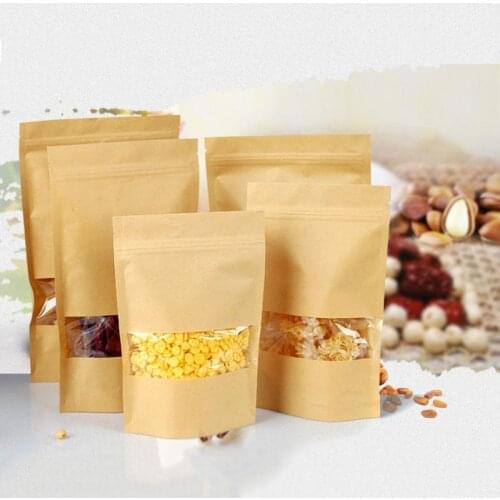 1000Pcs/lot Heat Seal Stand Up Valve Ziplock Kraft Paper Pack Bags W/ Frosted Window Biscuit Doy pack Zipper Storage Pouch