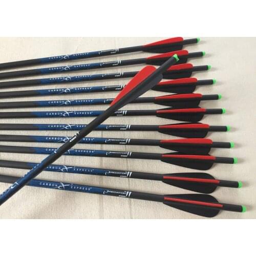 12pcs Crossbow bolt carbon arrow 17/20/22" ID7.6mm with 3" vane and halfmoon arrow Nock for hunting and archery