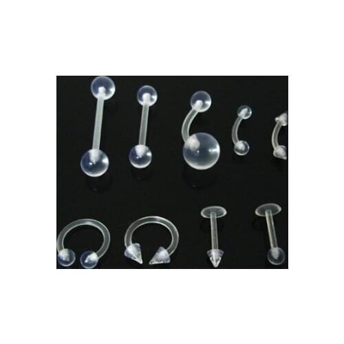 2pcs Barbell Tongue Belly Ring Invisible Nose Rings Clear White Acrylic Ball Punk Bar Lip Ring Silicone Eyebrow Body Piercing
