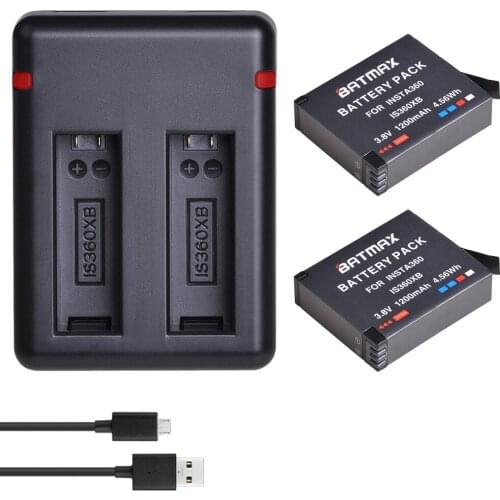 2pcs Batmax For Insta360 ONE X Battery akku + USB Dual Charger wit Type C Port for Insta360 One X Camera Accessories