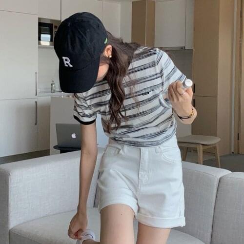 White Denim Shorts Womens 2021 Summer New High Waist Slimming Loose Wide Leg Hot Pants