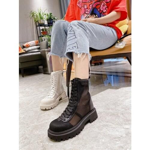Breathable Mesh Lace-Up Martin Boots Spring And Summer New Fashion Trend Plus Size 40 Ladies Short Boots