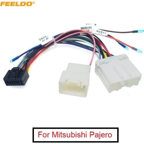 FEELDO 1PC Car Radio Audio 16PIN Adaptor Wiring Harness For Mitsubishi Pajero Sport Power Calbe Wire Plug Harness