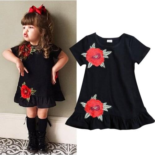 FOCUSNORM 0-4Y Summer Baby Girls Sweet Dress Flowers Embroidery Ruffles Sleeve A-Line Mini Dress
