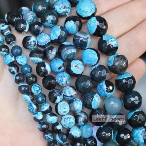 Faceted Blue Black Fire Agate 6-12mm Round Loose Beads 14inch ,Wholesale For DIY Jewellery Free Shipping