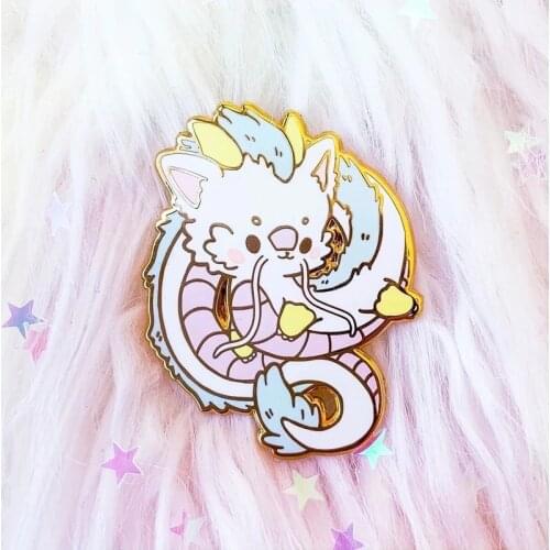 Kawaii Little White Dragon Hard Enamel Pin Lapel Pins Fashion Cartoon Animal Brooch Jewelry Accessory Movie Fans Gift