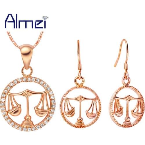 Almei Libra Constellation Ancient Greek Life the Mortal Instruments Necklaces&Pendants Earrings Sets Zircon Jewelry Set T408