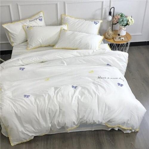 2017 New bedding sets embroidery washed cotton king /queen duvet cover bed sheet pillows bedline for girls