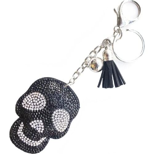 Leather Rhinestone Keychain Tassel Crystal Skeleton KeyChains Women Holder Bag Car Key Ring Fashion Pendant Punk Jewelry