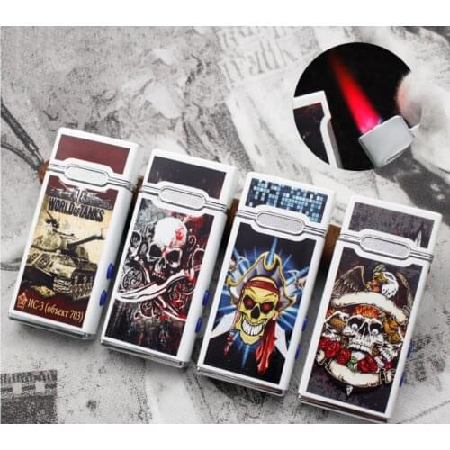 Creative ghost head wind-proof multi-function butane Inflatable gas lighter can verify banknote flashlight lighting igniter gift