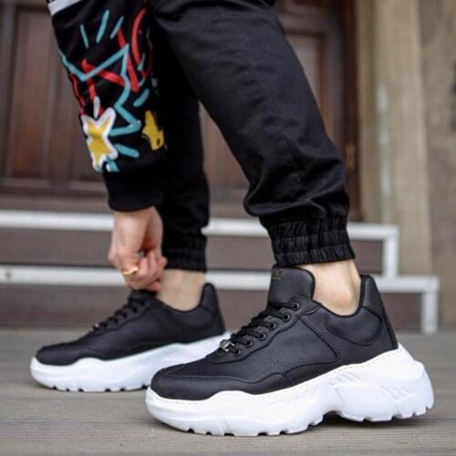 Knack High Base Daily Shoes N75 Black Male Seasonal Orthotic Insole Style Sport Lace-Up Sneaker Spring and Summer Fashion