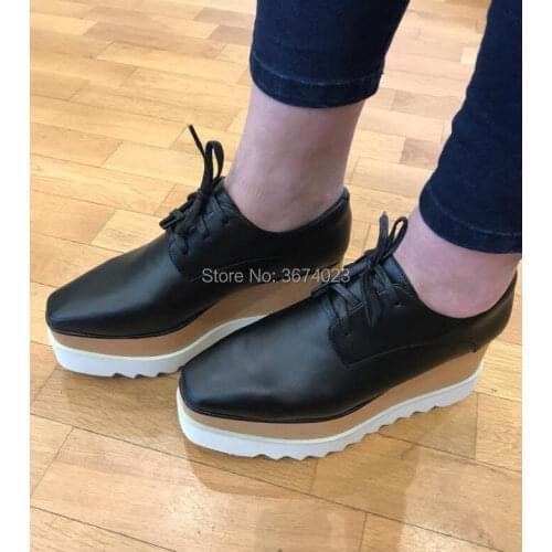 Qianruiti Women Stars Oxford Loafers Height Increasing Wedge shoes Lace Up Platform Heels Beige Red Black White Silver Sneakers