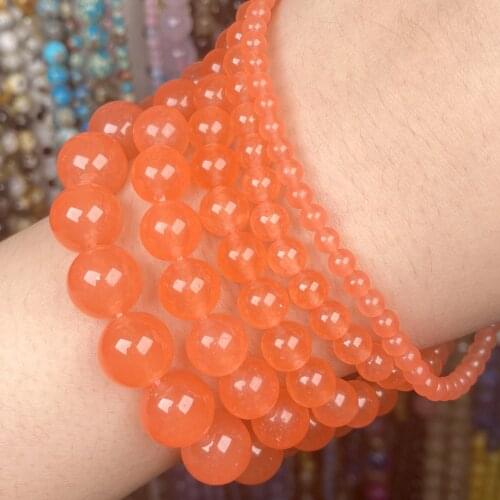 Natural Light Orange Jades Stone Round Beads Loose Spacer Beads For Jewelry Making Diy Bracelet Accessories 4-12mm 15" Wholesale