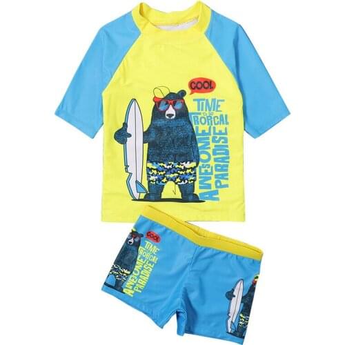 Little Boys Two Piece Swimsuit For Baby Boy Short Sleeve Rash Guard Children Swimwear UPF50+ Sun Protective Swim Trunks Sets