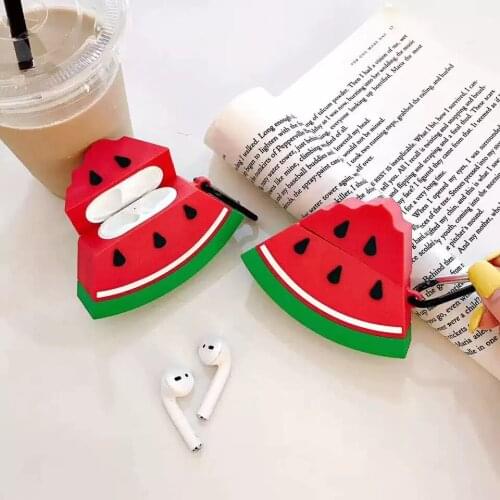 Hot Cheap 3D Cartoon Summer Watermelon Design Earphone Case with Keychain for Airpods 1/2 Cute Fruit Style Cover for Airpod