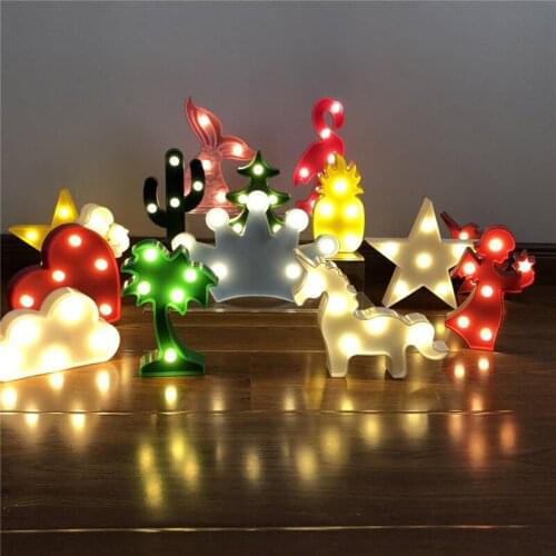 Cartoon Night Lights Unicorn/Flamingo/Cactus/Pineapple/Cloud/Star/Shell/Heart LED Table Lamp For Childrens Bedroom Decoration