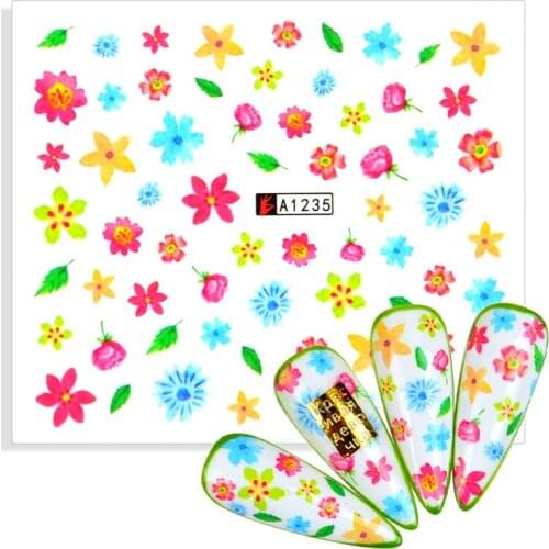 Cartoon Plant Nails Water Sticker Forest Flowers Fresh Flowers 3D Nail Decals Small Fresh Style Fashion Decoration Accessories