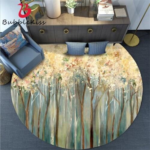 2020 New Fashion Round Rugs Bedroom Decor Greenwood Flower Oil Painting Carpets For Living Room Floor Mats Baby Crawling Carpets