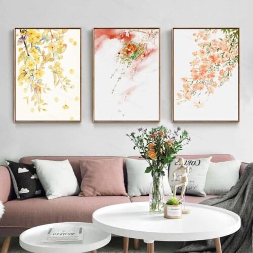 New Chinese Plum Peach Blossom Canvas Painting Posters and Print Tranditional Flower Decor Wall Art Pictures for Living Room