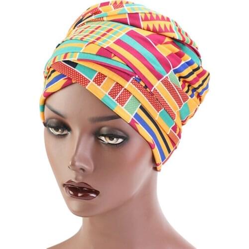 New Luxury Women African cotton pattern headscarf Ladies Hair Accessories Scarf Hat Headwrap Long Tail Cap Chemo Hats