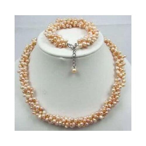 Free shipping 3rew CHARMING!PINK PEARL NECKLACE BRACELET SET