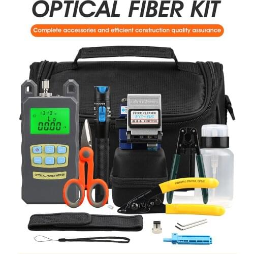 FTTH fiber optic tool kit FC-6S Fiber Cleaver Optical Power Meter 5km Visual Fault Locator with Stripping Pliers