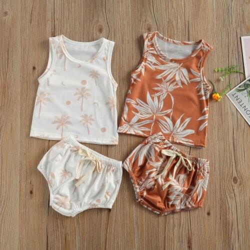0-3Y Summer Causal Boys Girls Clothes Sets Floral Print Sleeveless Vest Tops Shorts 2pcs Kids Clothing