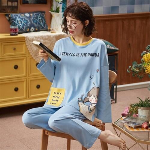 Pajama set new arrival Korean style sleepwear long sleeve tops+trousers loose Home service two-piece suit Sexy Nightwear пижама
