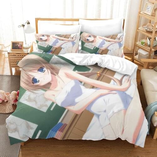 Anime Girl Queen Duvet Cover Set Soft Polyester Microfiber Bedding Set with Pillowcases Skin Friendly Comfy for Teens Boys Girls
