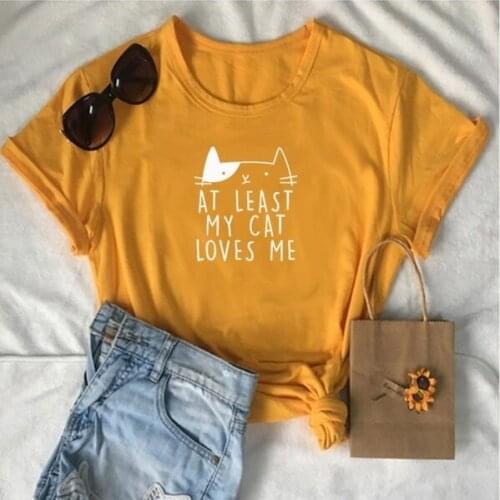 At least My Cat Holds Me Print Women T shirt Casual Cotton Hipster Funny T shirt For Lady Top Tee 6 colors cute kawaii Drop Ship