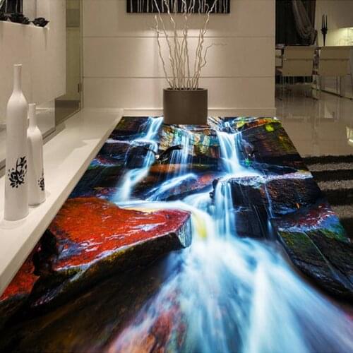 Custom Photo Floor Wallpaper 3D Rocks Waterfall Natural Scenery Floor Sticker PVC Self-adhesive Mural Wallpaper For Living Room