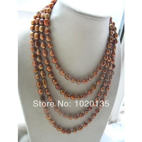 Freshwater pearl necklace brown baroque 7-9mm nature 75" beads LONGER! FPPJ wholesale