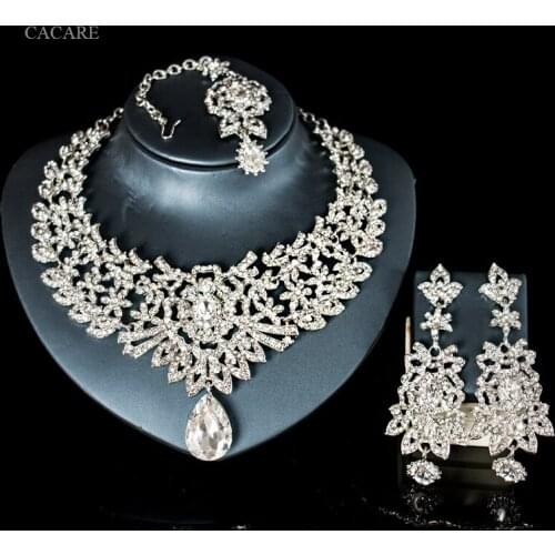 Luxury Dubai Gold Jewelry Sets Women Big Necklace Earring Set Indian Jewellery F1131 Rhinestone Party Jewels 2 Colors CACARE
