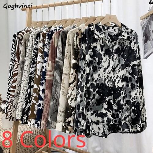 Shirt Women Printed Oversize Loose Streetwear Turn Down Collar Long Sleeve Chic Ulzzang Vintage Ins All-match Outwear Female Top