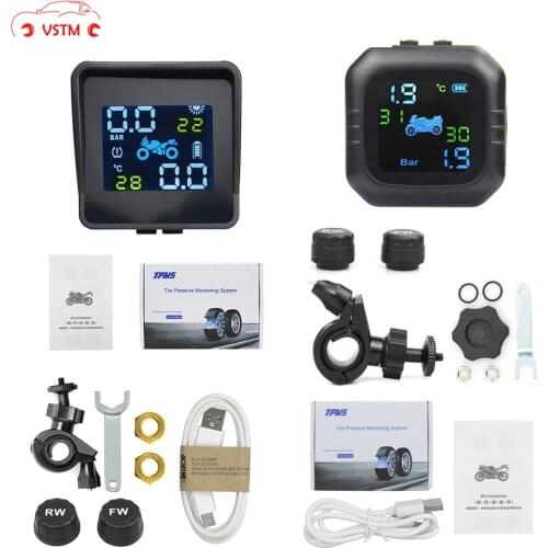 2020 USB Solar Charging Motorcycle TPMS Motor Tire Pressure Tyre Temperature Monitoring Alarm System with 2 External Sensors