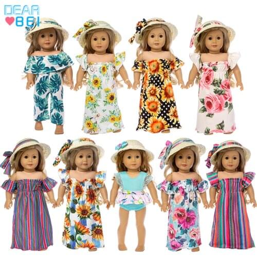 2019 New Fashion Straw hat and skirt Suits Fit For American Girl Doll 18Inch American Girl Doll Clothes