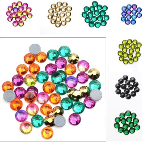 All Sizes Colorful Crystal Hotfix Rhinestones Glass Strass Hotfix Iron On Rhinestones For wedding dress Fabric Decoretion