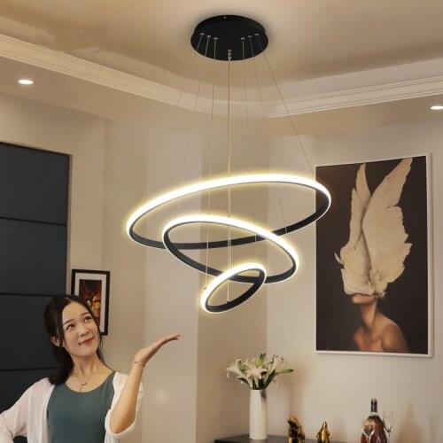 Nordic LED dining room chandelier minimalist ring modern living room lights personalized dining table bar lamps