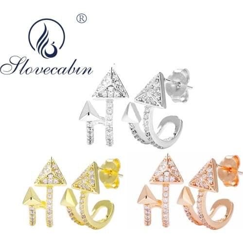 Slovecabin 100% 925 Sterling Silver Two Arrow Stud Earring Three Color Unique Design Luxury Rock Punk Women Party Jewelry