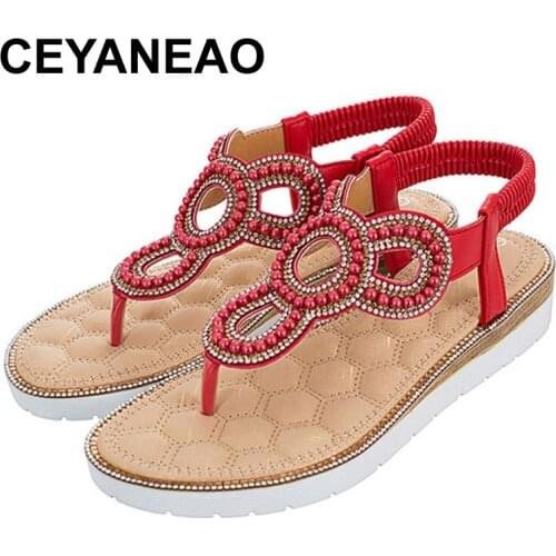 CEYANEAOfashion pearl sandals woman blue white pink green Six colors available rhinestone metal decoration leisure women sandals