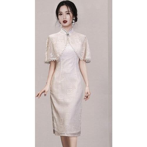 Elegant Celebrity Classic SiTeng Women Cheongsam Slim Fit Chinese Traditional Lady Qipao Deilicate Hollow Out Women Party Dress