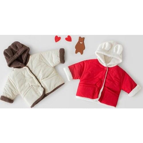 Winter baby clothes boys and girls cute little bear plush and thickened warm cotton coat added jacket baby girl winter clothes