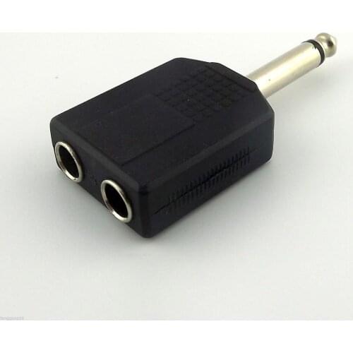 1pcs 6.35mm 1/4" Male Mono To 2 Dual 6.35mm Female Y Splitter Audio Adapter Connector