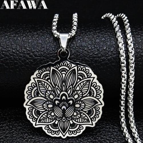 2021 Fashion Flower of Life Stainless Steel Statement Necklace for Women Silver Color Chain Necklace Jewerly cadena N3287S02