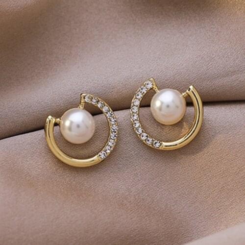 2020 Trendy Pearl Jewelry Round Stud Earrings For Women Gold Color Fashion Classic Wedding Party Jewelry Gifts
